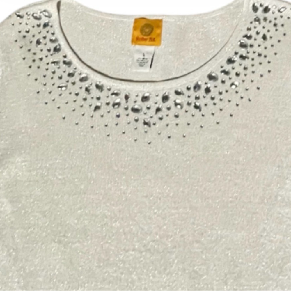 Ruby Rd Lightweight White Sweater With Silver Thr… - image 2